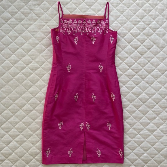 💕 Ann Taylor, Vintage Bubblegum Bitch Embroidered Silk Dress - Picture 7 of 15